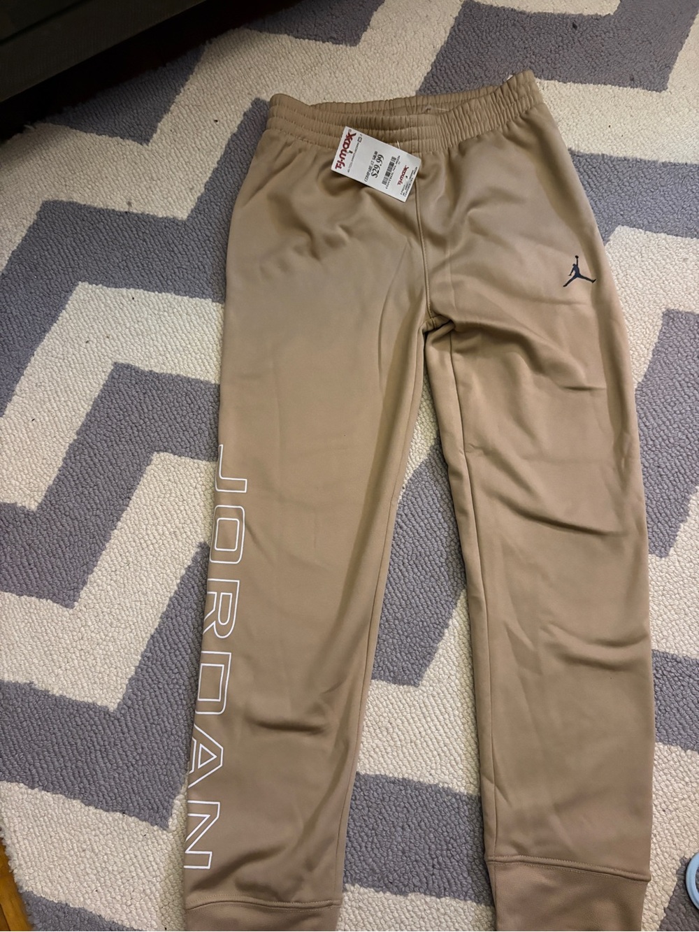 Jordan Kids Tan Joggers with White Logo Accent (boys 12)